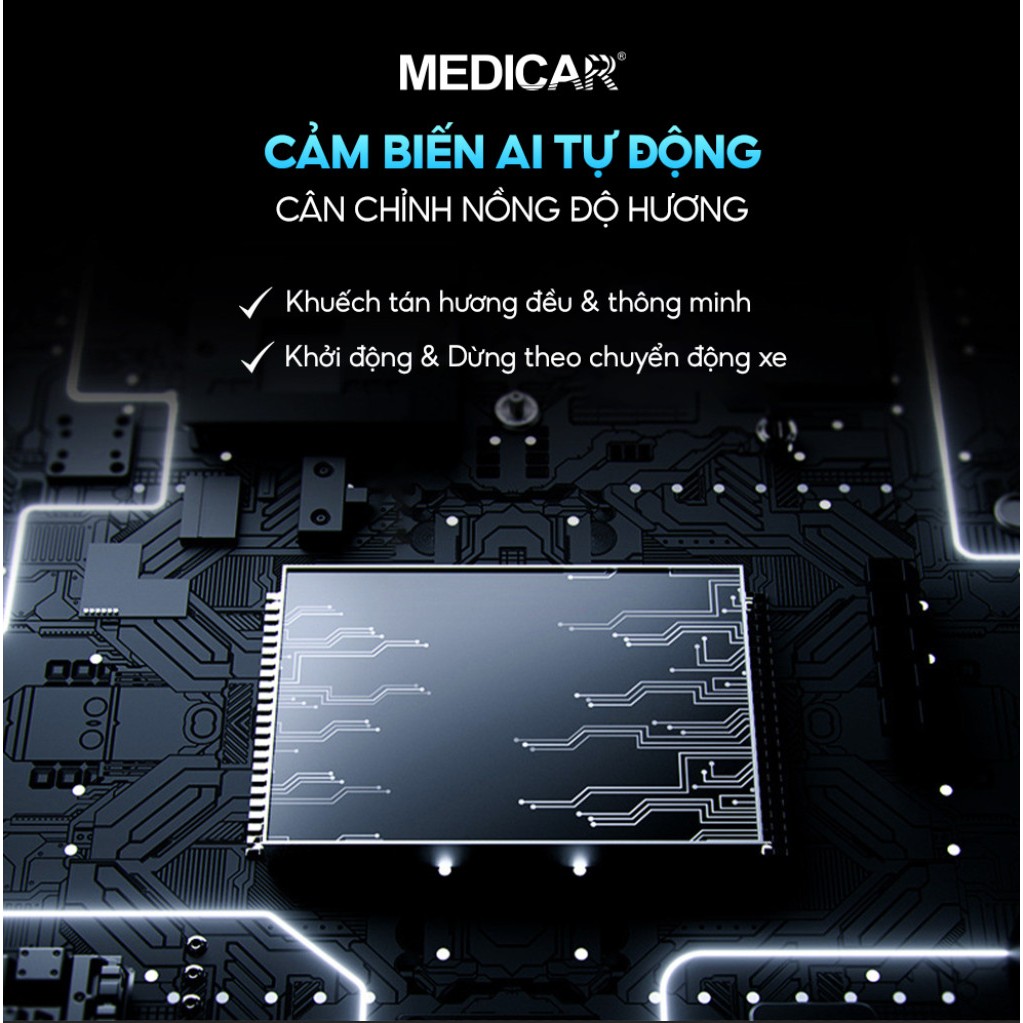 Máy xông tinh dầu ô tô năng lượng mặt trời Medicar, máy khuếch tán nước hoa xe hơi hiệu quả, lan đều bằng công nghệ AI