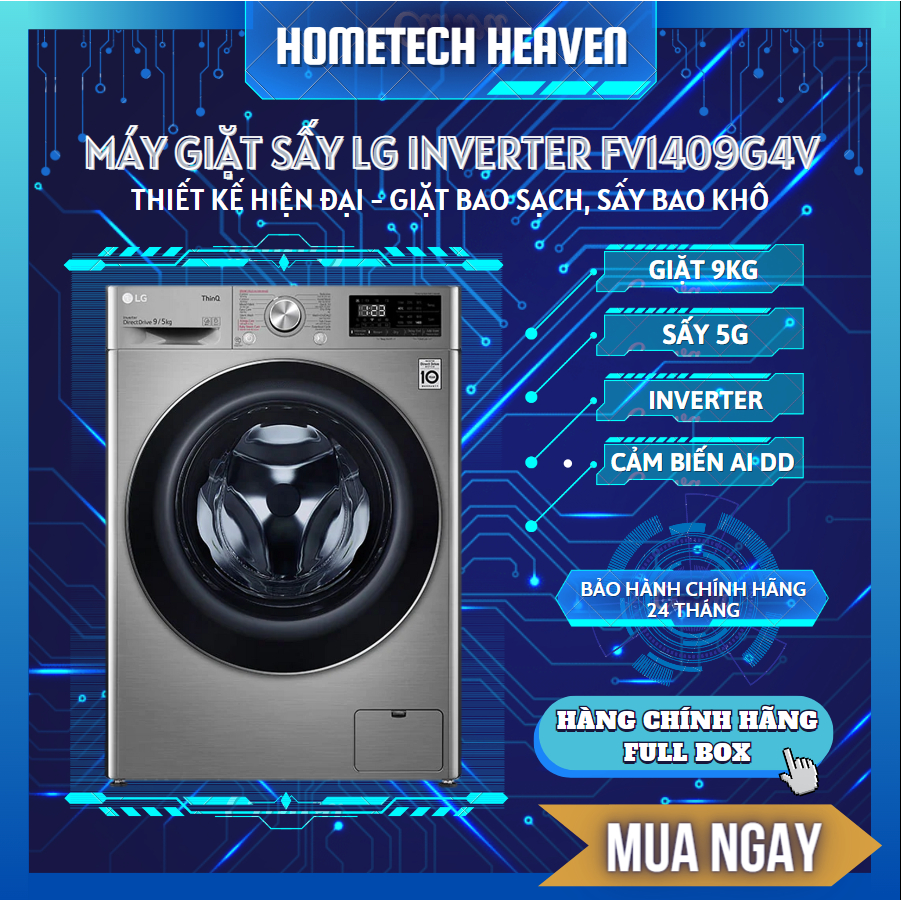 Máy giặt sấy LG Inverter 9 kg FV1409G4V - Hàng Chính Hãng