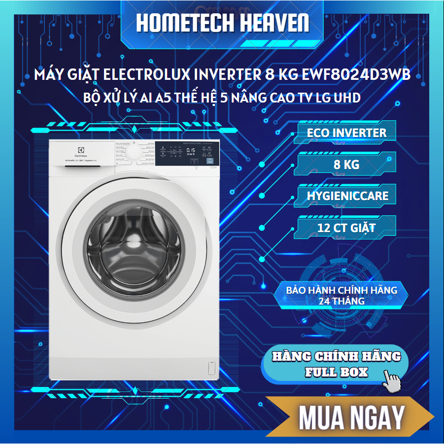 Máy giặt Electrolux Inverter 8 kg EWF8024D3WB - Hàng Chính Hãng