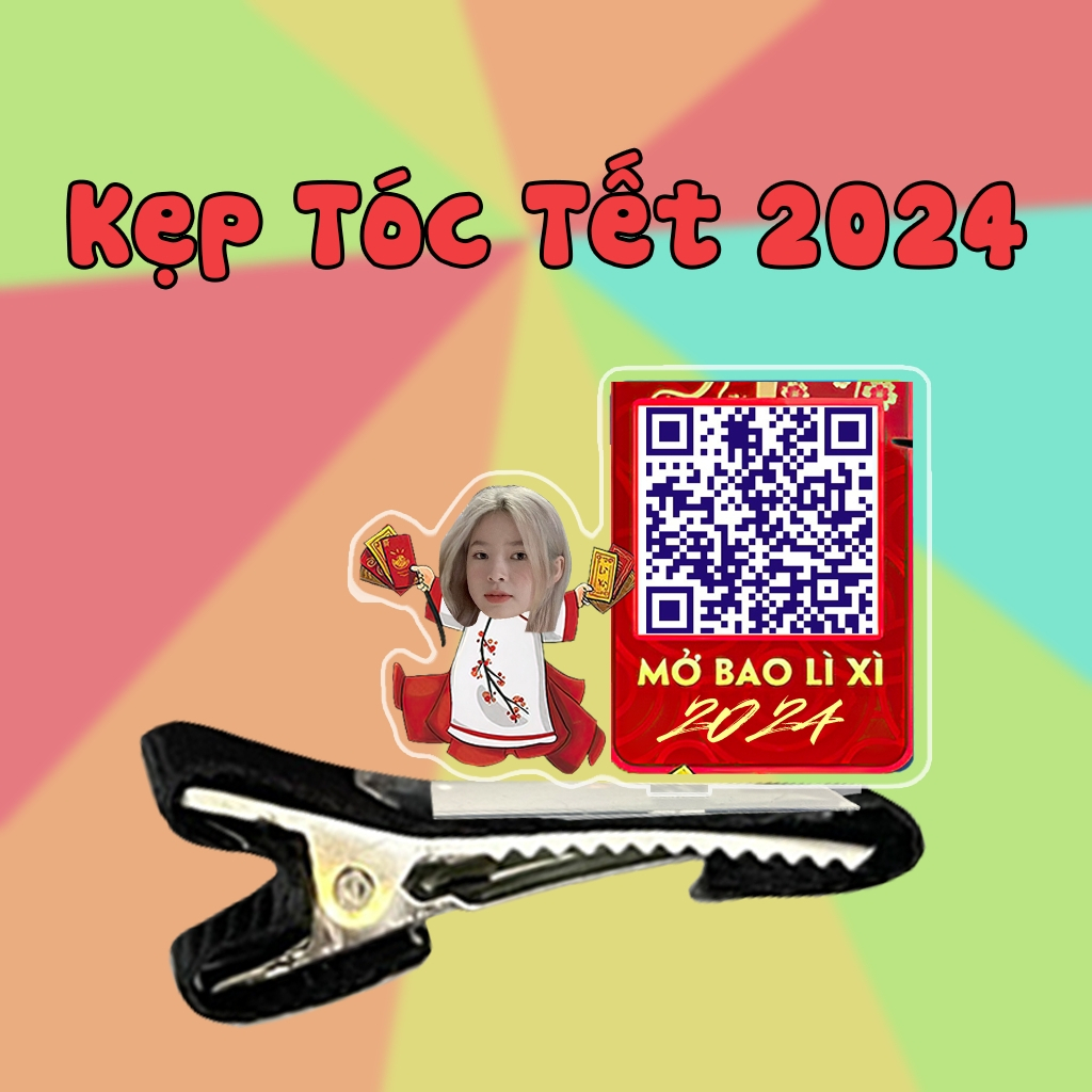 Kẹp tóc QR in hình theo yêu cầu, lì xì ngày tết thegioipuzzle B12