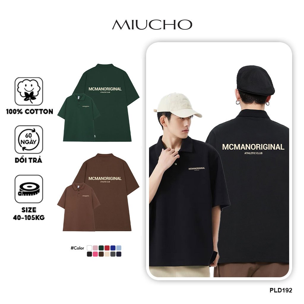 Áo polo nam form rộng đẹp PLD192 Miucho tay lỡ vải cotton mềm mại cho nam in Typography