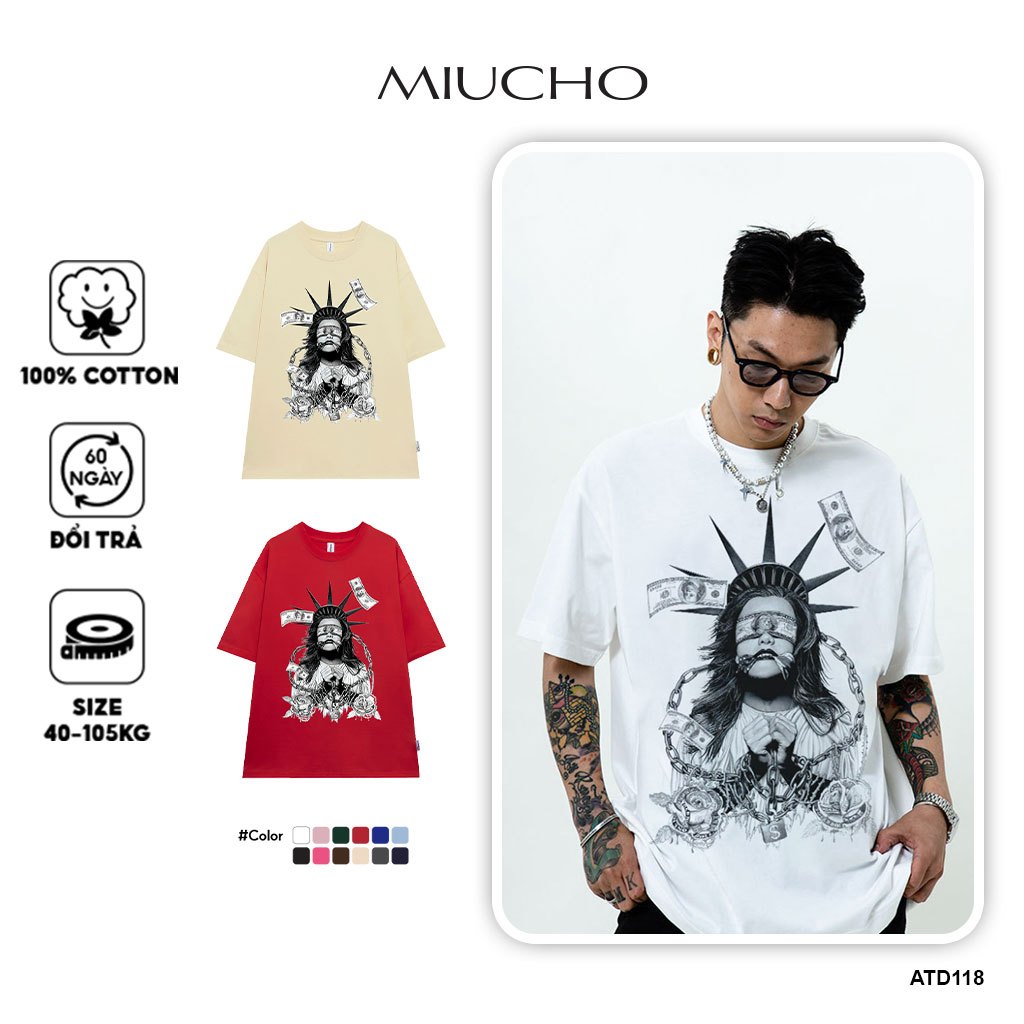 Áo thun nam form rộng ATD118 tay ngắn cổ tròn vải cotton Miucho in Graphic