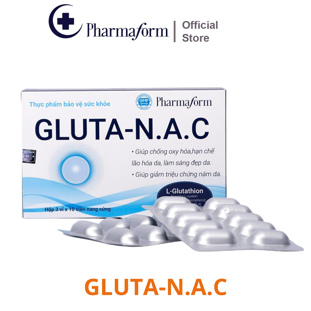 [NSX] Viên uống trắng da, sáng da, ngừa lão hoá Pharmaform GLUTA-N.A.C Hộp 30 viên