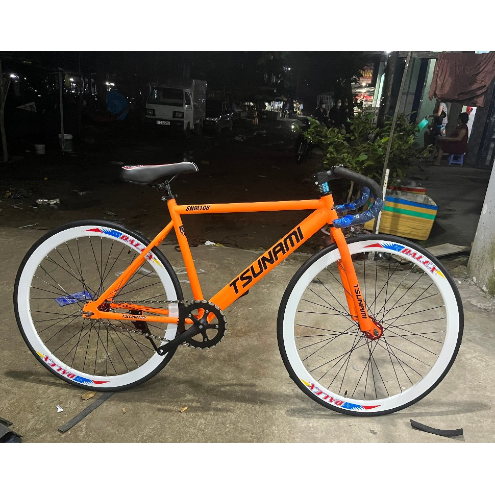 Xe Đạp Fixed Gear & Single Speed Màu Cam Vành Trắng (Tặng Kèm Strap)