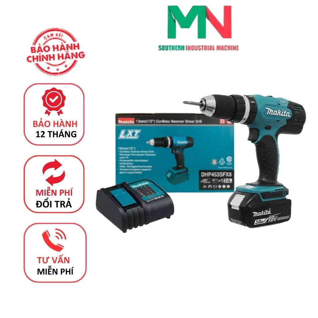 MÁY KHOAN VẶN VÍT DÙNG PI-N 18V 3.0AH MAKITA DHP453SFX8