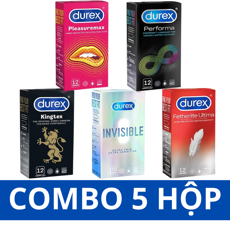 Combo 6 Hộp Bao Cao Su Durex 70 cái chính hãng tùy chọn pleasuremax. invisible. performa. kingtex. fertherlite ultima