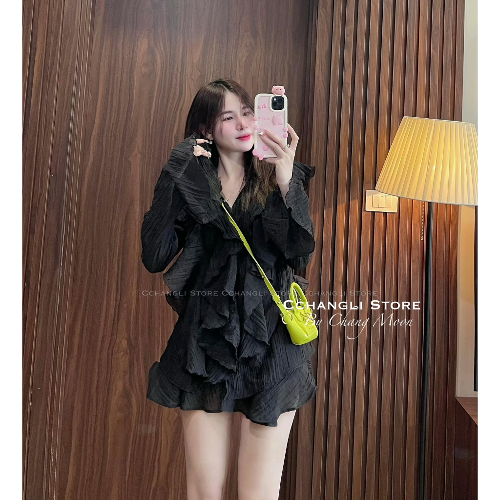 Set tơ bèo dài tay mix chân váy hot hit DN644