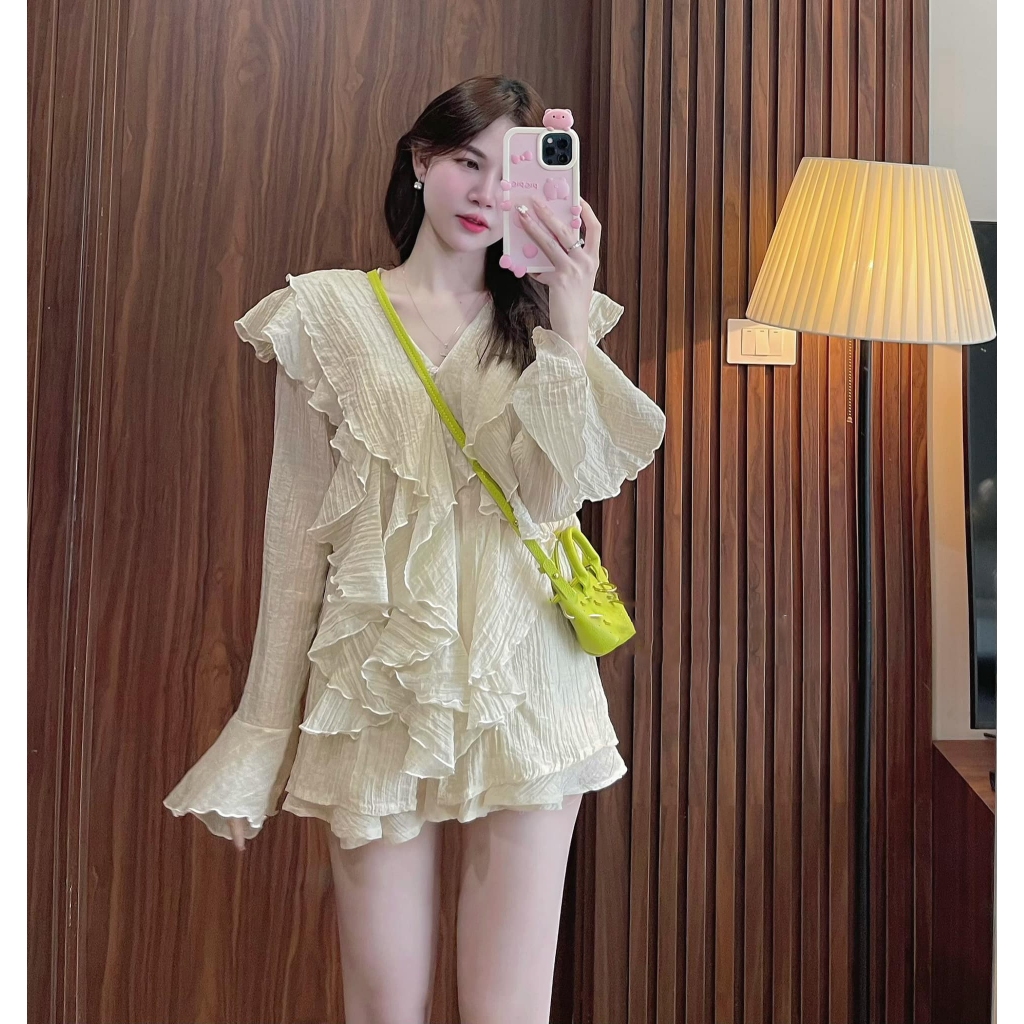 Set tơ bèo dài tay mix chân váy hot hit DN644