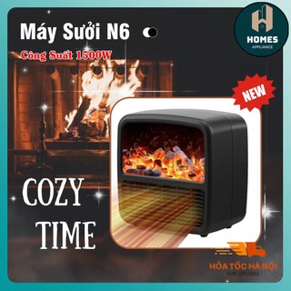 Máy Sưởi Mini N6 | Máy Sưởi Phòng Ngủ Công Suất Lớn 1500W - Màn Hình Than Củi