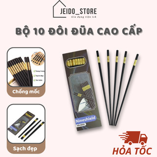 Bộ 10 Đôi Đũa Mạ Vàng Đũa Ăn Cao Cấp, Đũa Ăn Khảm Vàng Hàn Quốc Chống Mốc Chống Trơn Màu Bền Dụng Cụ Nhà Bếp