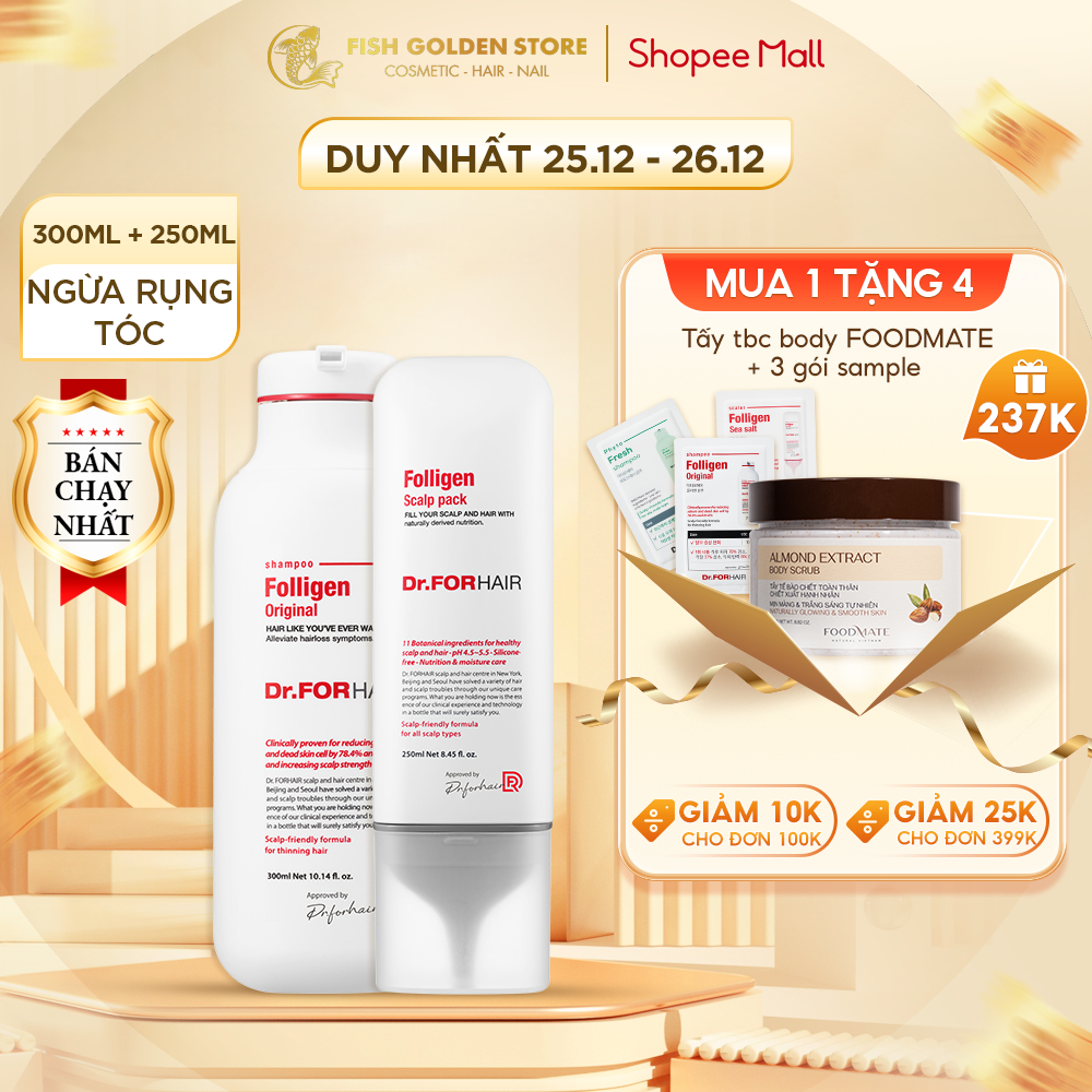 Combo gội xả dưỡng hỗ trợ mọc tóc giảm rụng tóc Dr.FORHAIR Original Shampoo 300ml x Scalp Pack 250ml