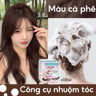  🌈Thuốc nhuộm tóc nâu tây💕Thuốc nhuộm tóc đơn giản như gội đầu có mười túi thuốc nhuộm tóc trong hộp  
