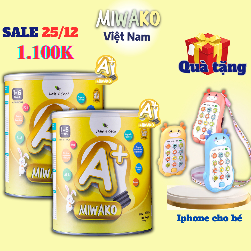 Sữa Công Thức Hạt Thực Vật Hữu Cơ MIWAKO A+ 700g Vị Vani x 2 Hộp Date 3/2025