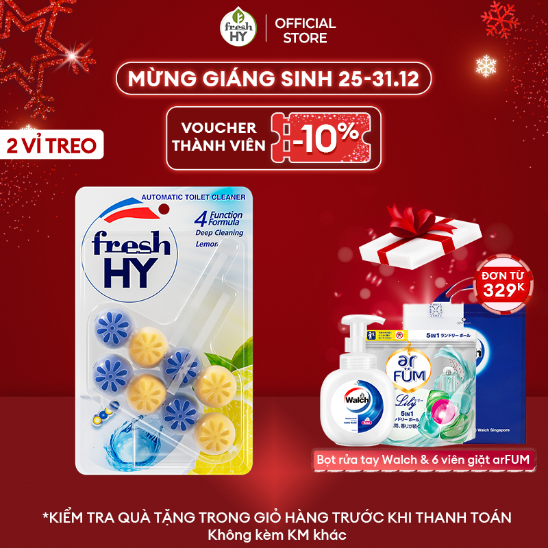 Viên Tẩy Bồn Cầu Fresh HY 350 Lần Xả, Làm Sạch Khuẩn & Ngăn Ngừa Mảng Bám, Khử Mùi Và Lưu Hương Thơm Mát (2 Vỉ Treo)