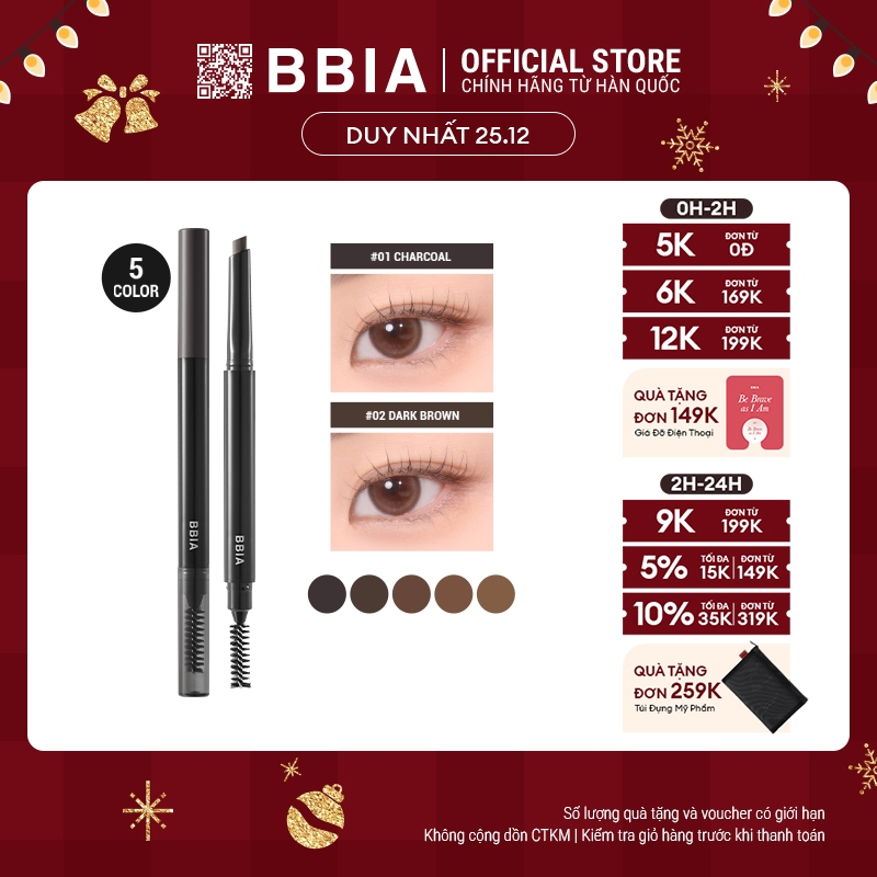 Chì Kẻ Chân Mày Bbia Last Auto Eyebrow Pencil (5 màu) 0.18g - Bbia Official Store