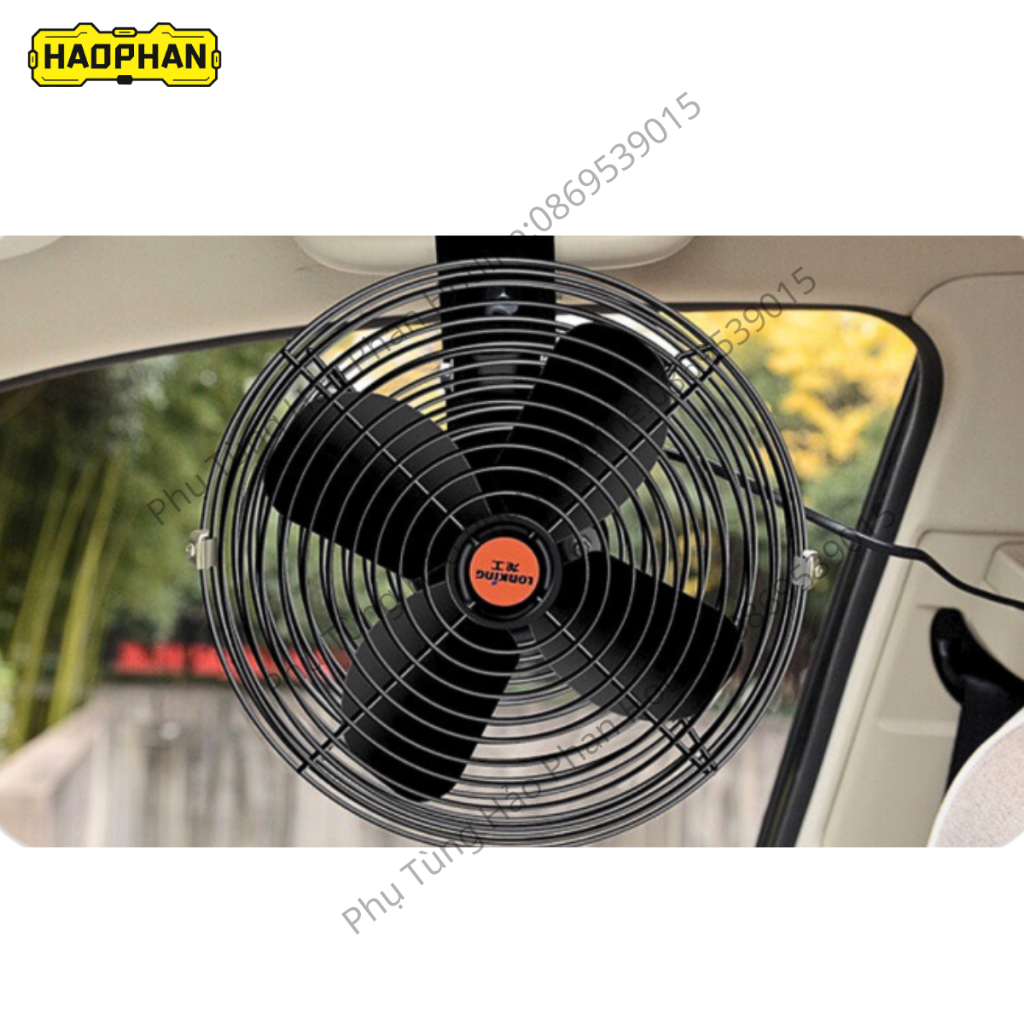 Quạt ô tô 12V, 24V, quạt treo cabin ô tô, xe tải lồng sắt cánh sắt mô tơ lõi đồng, có thể cắm tẩu trực tiếp ô tô, xe tải