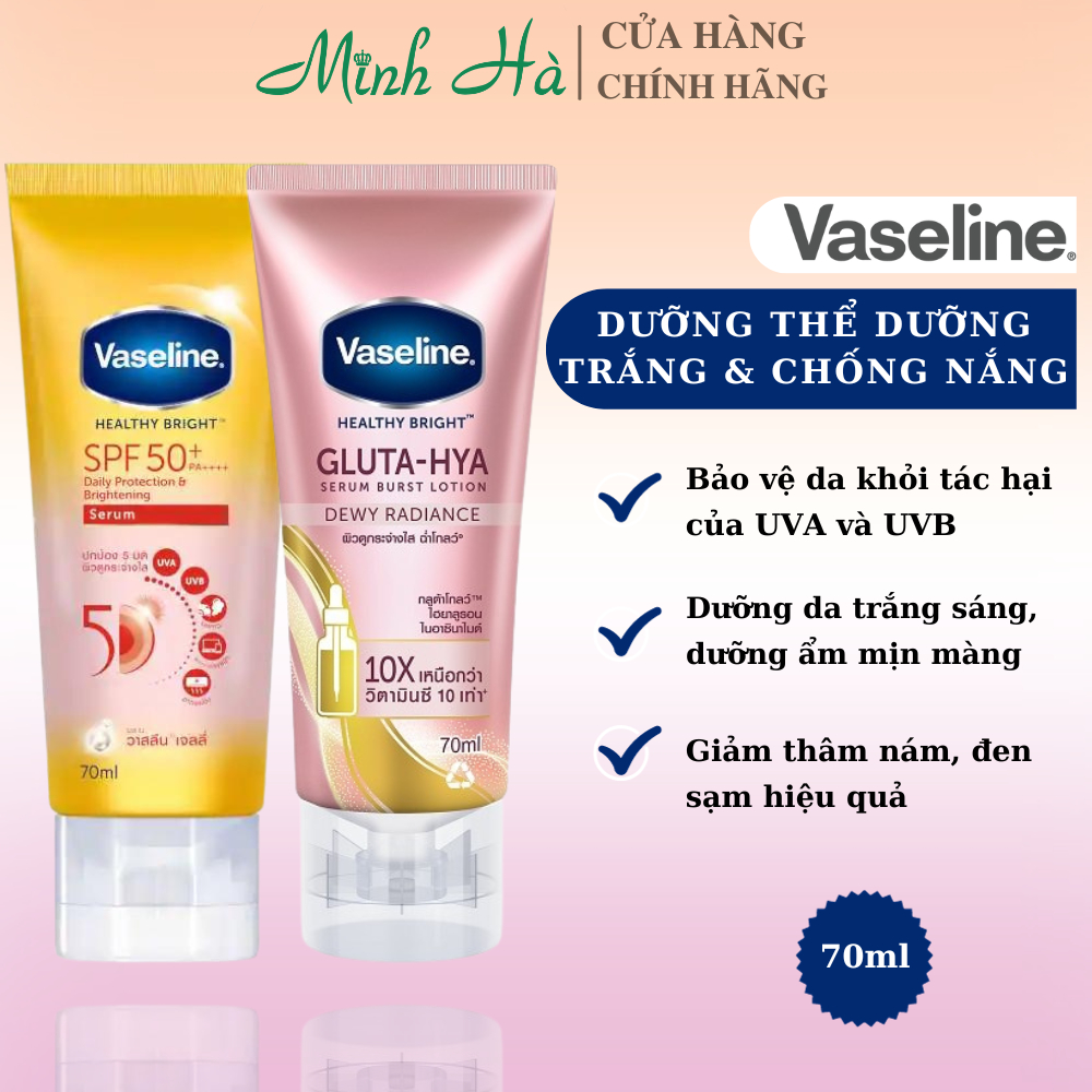 Dưỡng thể dưỡng trắng và chống nắng body Vaseline Healthy Bright 70ml