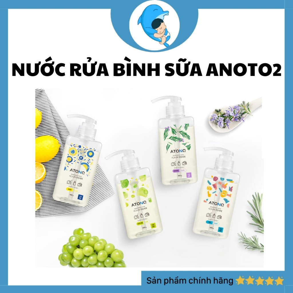 Nước rửa bình sữa, rau củ quả và chén bát Atono2 Hàn Quốc đậm đặc thuần chay 480ml cho bé từ 0m+