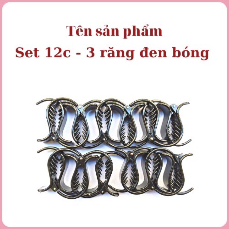 Set 12 kẹp 3 răng đen