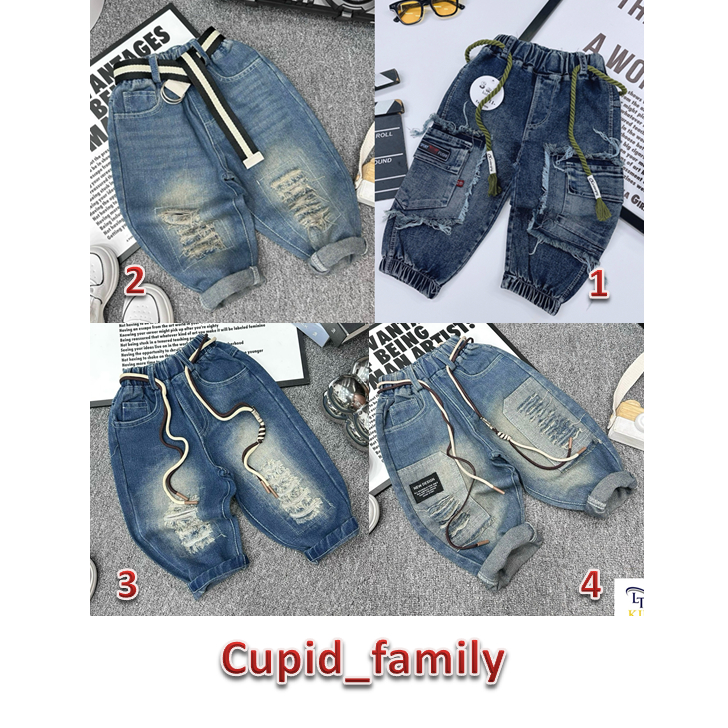 SIZE ĐẠI 8-28KG: Quần Jeans dài bé trai kèm dây lưng cực chất và phong cách - QJDKD