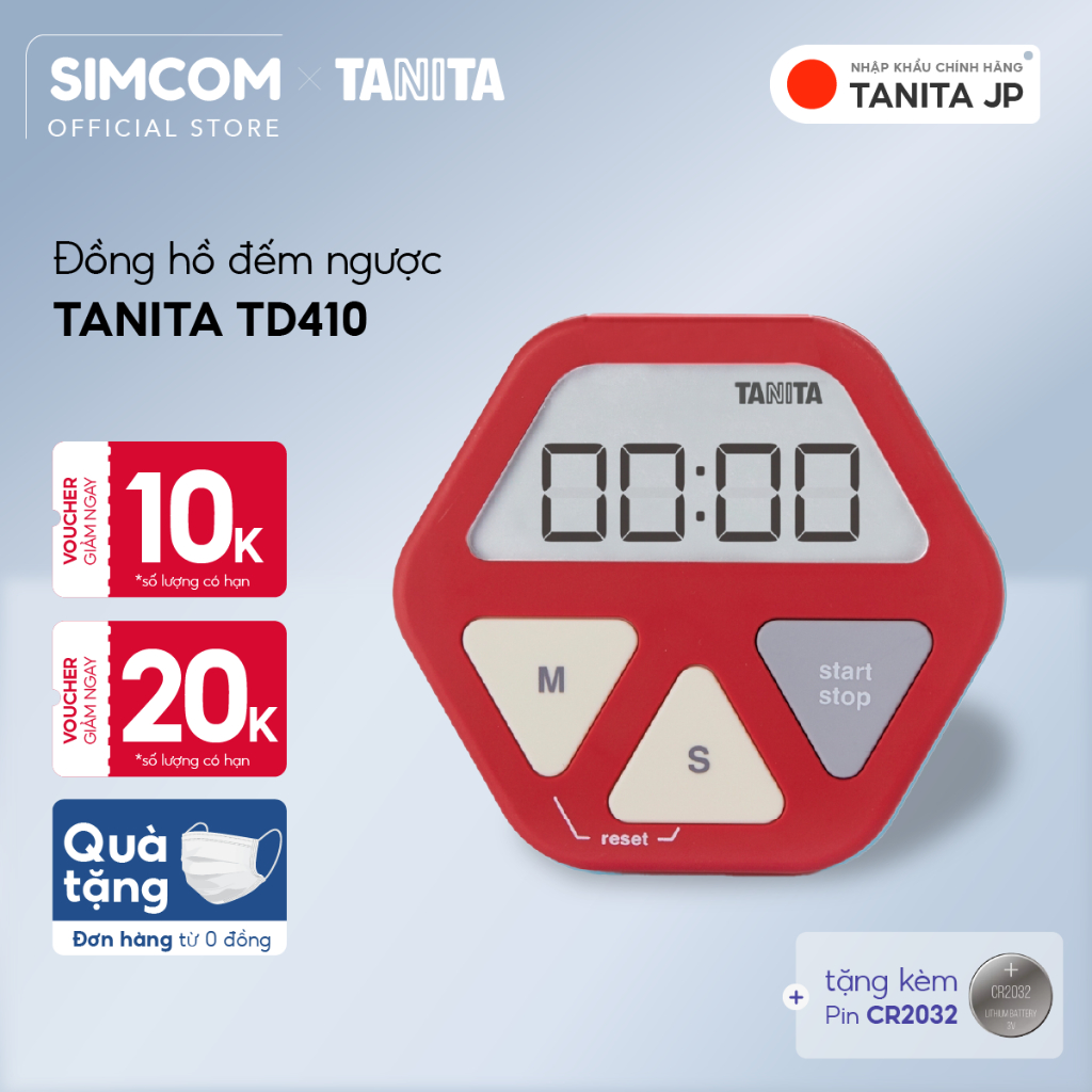 Đồng hồ đếm ngược hẹn giờ nấu ăn TANITA TD410 chính hãng nhật bản, bấm giờ điện tử, nhắc hẹn học sinh, tiện lợi