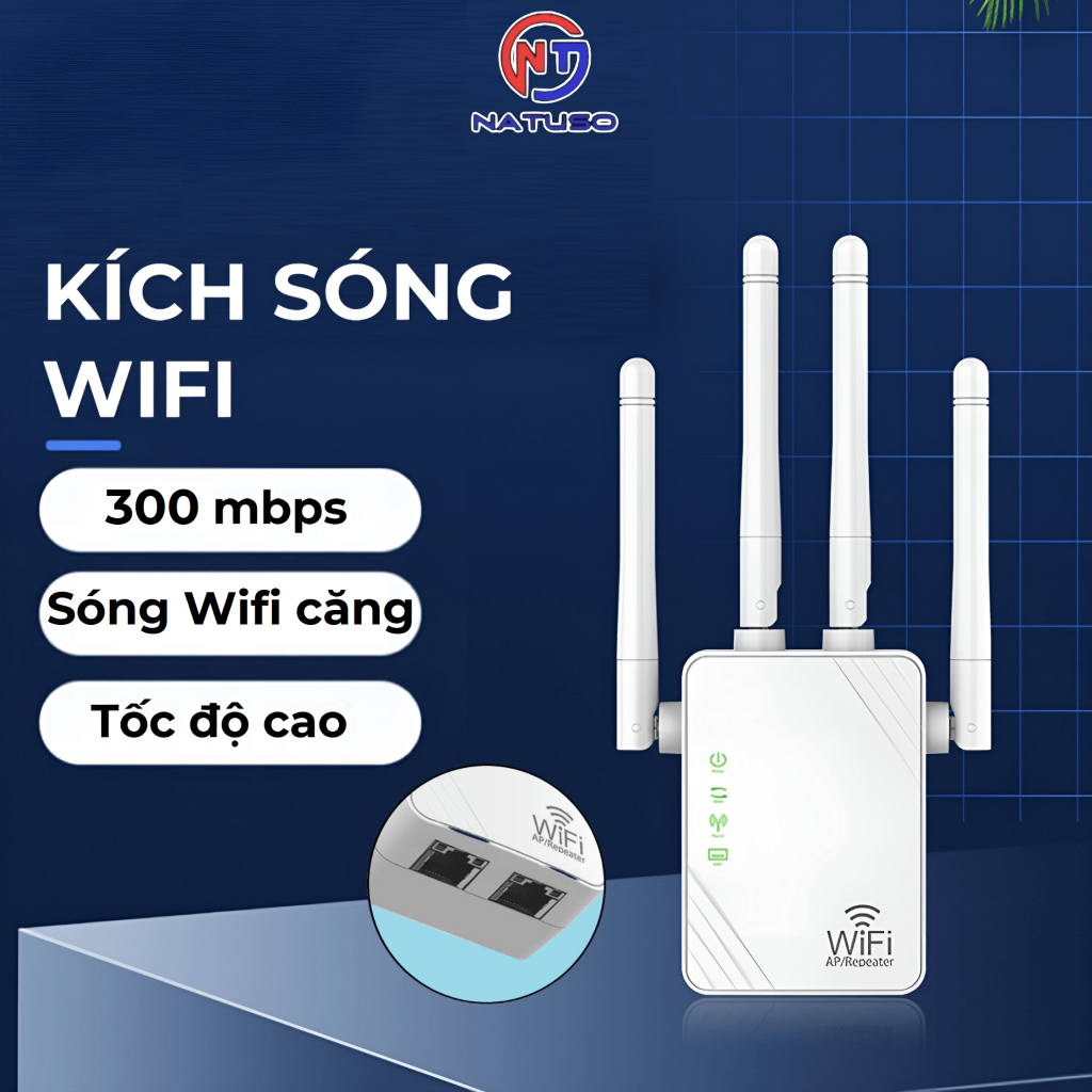 Kích sóng wifi 4 râu sóng mạnh tốc độ 300mbps hút wifi phát xuyên tường kết nối xa - Natuso KS1