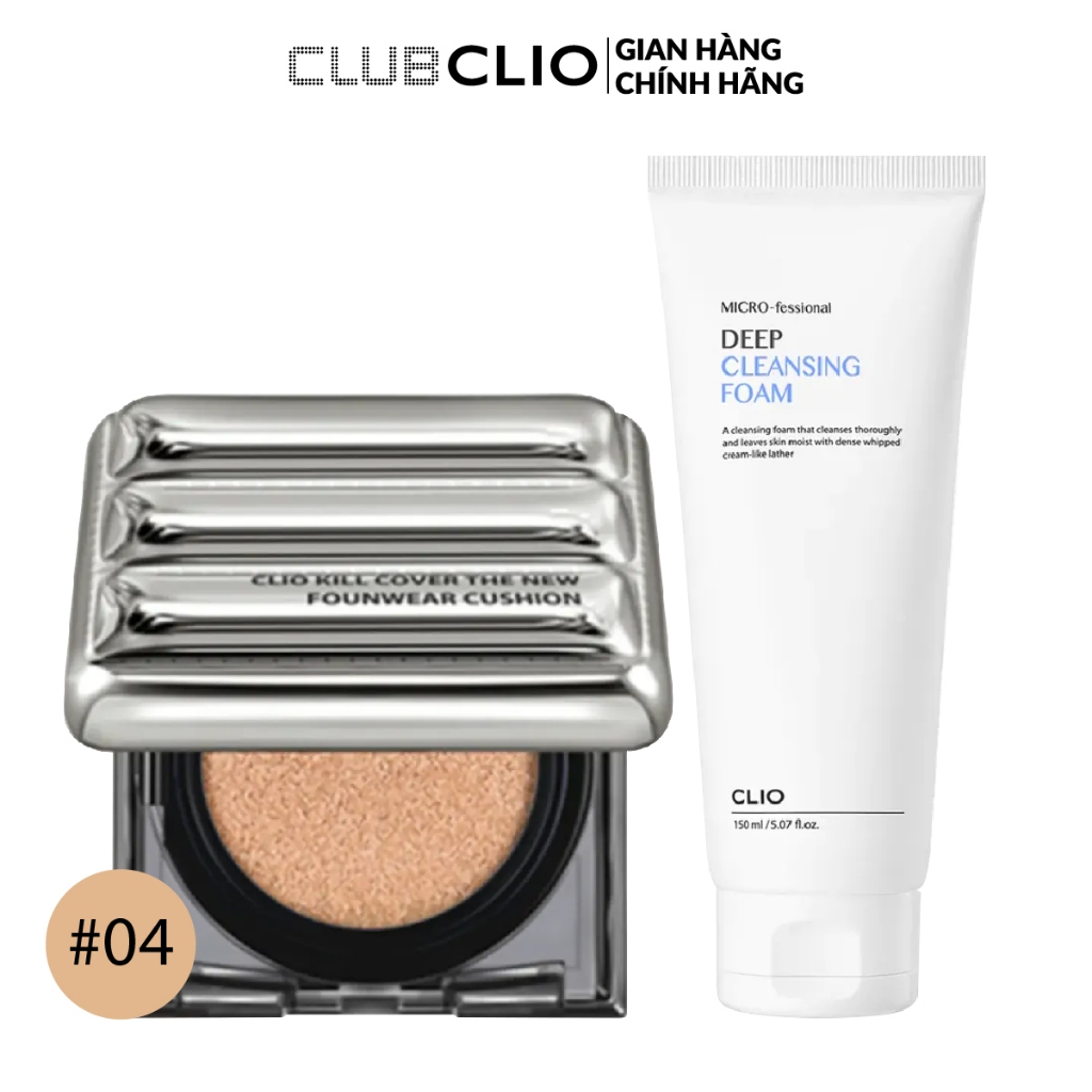 Combo Clio - Phấn Nước Che Khuyết Điểm The New Founwear Cushion #4 Ginger & Sữa Rửa Mặt 150ml