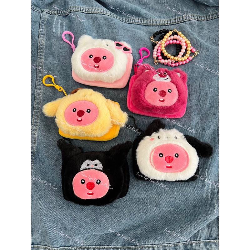 Móc khoá Hình thú nhồi bông Loopy Hải Ly Đủ Màu Kèm Chuỗi Ngọc, Đựng Son Đồ Dùng Nhỏ Siêu Cute
