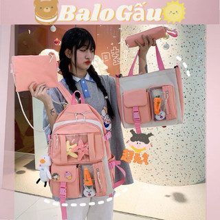 Set balo 4 món học sinh cấp 1 2 3 đến trường đi học, set balo thời trang