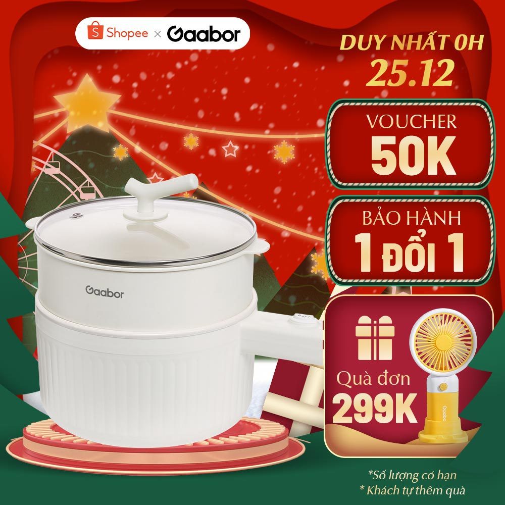 Nồi điện đa năng dung tích 2L GAABOR GR-N20A, vân đá chống dính kèm xửng hấp, công suất 600W - Hàng chính hãng