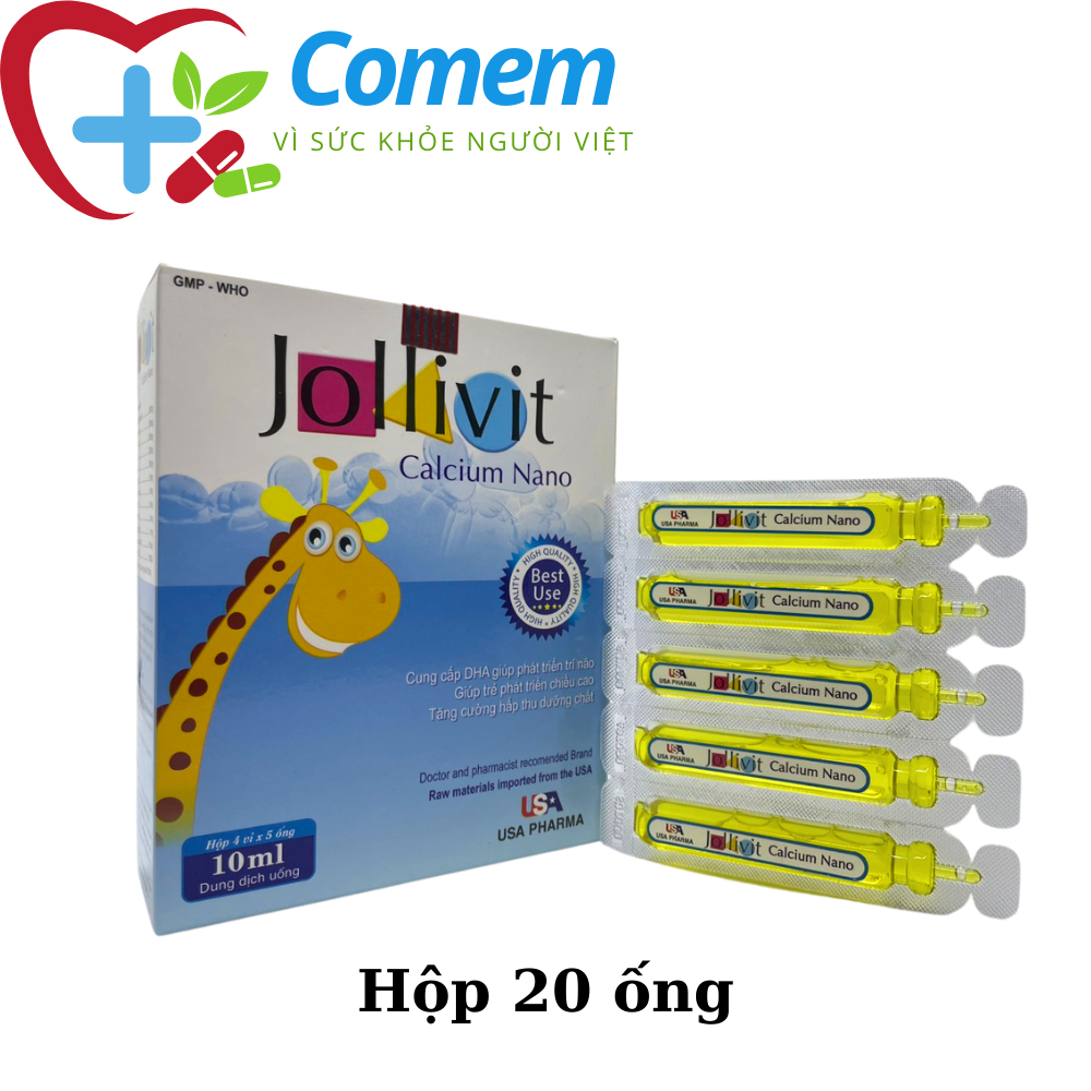 Siro Jollivit Calcium Nano canxi bổ sung canxi cho bé giúp bé phát triển chống còi xương suy dinh dưỡng - Hộp 20 ống