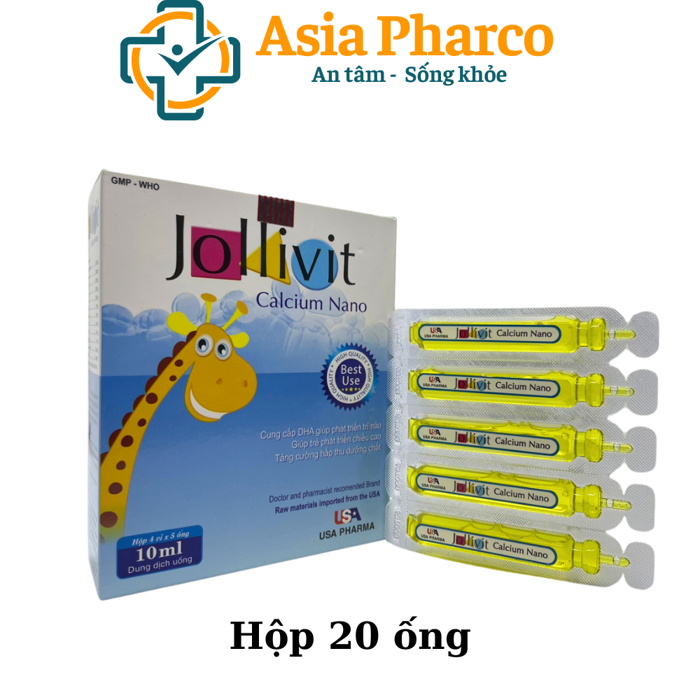 Siro Jollivit Calcium Nano canxi bổ sung canxi cho bé giúp bé phát triển chống còi xương suy dinh dưỡng - Hộp 20 ống