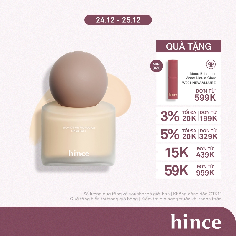Kem Nền Che Phủ Hoàn Hảo SPF30 PA++ hince Second Skin Foundation 40Ml