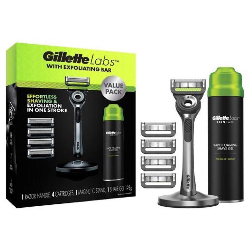 [Bill Mỹ] Set Dao Cạo Râu Gillette Labs With Exfoliating Bar + 1 Chai Gel Cạo Râu