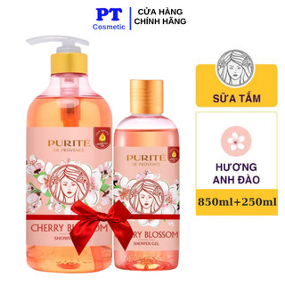 Sữa tắm hoa anh đào, hoa hồng sáng mịn purité 850ml + 250ml