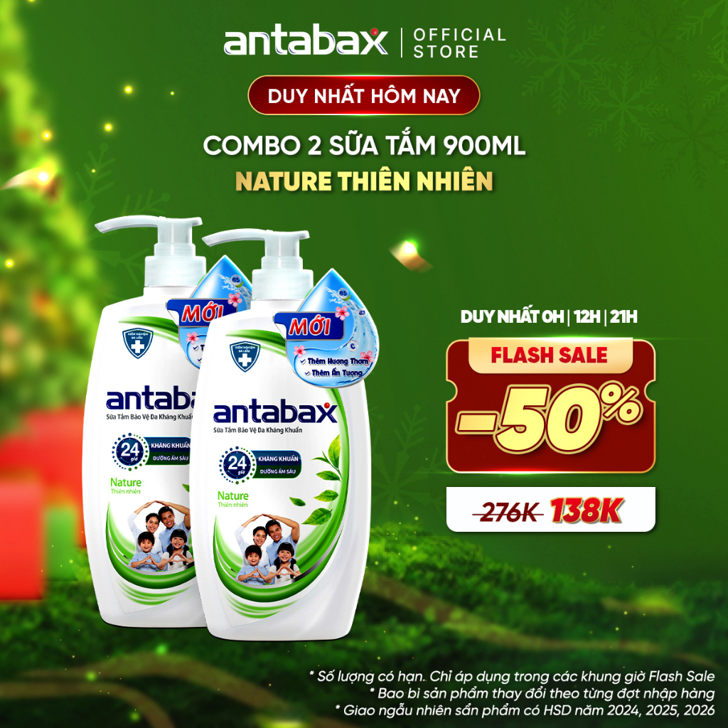 Combo 2 Sữa Tắm Bảo Vệ Da Kháng Khuẩn Antabax Nature Thiên Nhiên 900ml
