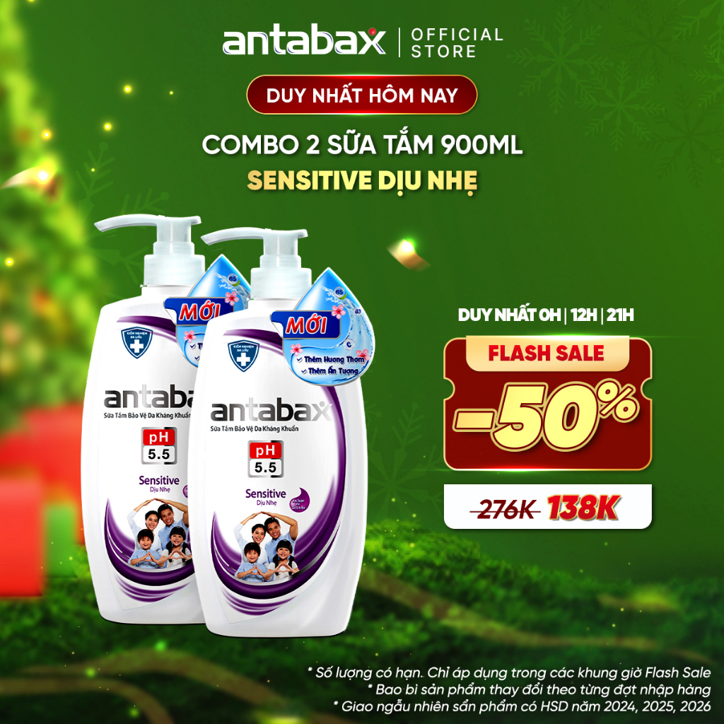 Combo 2 Sữa Tắm Bảo Vệ Da Kháng Khuẩn Antabax Sensitive Dịu Nhẹ 900mlx2