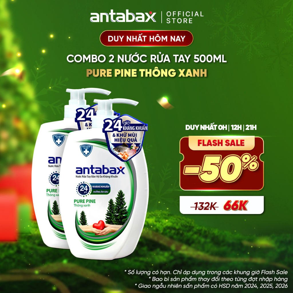 Combo 2 Nước Rửa Tay Bảo Vệ Da Kháng Khuẩn Antabax Pure Pine Thông Xanh 500mlx2