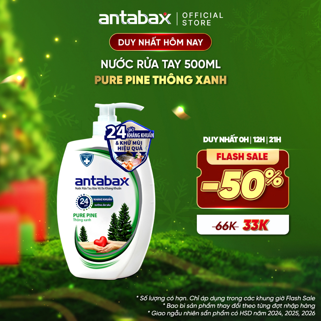 Nước Rửa Tay Bảo Vệ Da Kháng Khuẩn Antabax Pure Pine Thông Xanh 500ml