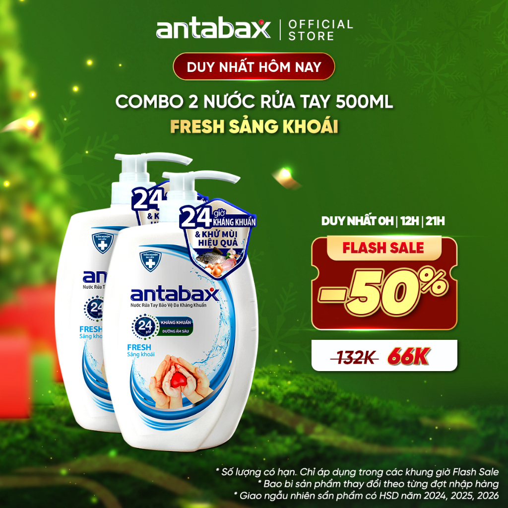 Combo 2 Nước Rửa Tay Bảo Vệ Da Kháng Khuẩn Antabax Fresh Sảng Khoái 500ml x 2