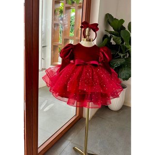 Váy đỏ Tết kèm Bờm , Chân váy bung xòe xinh yêu cho bé gái 8-30kg