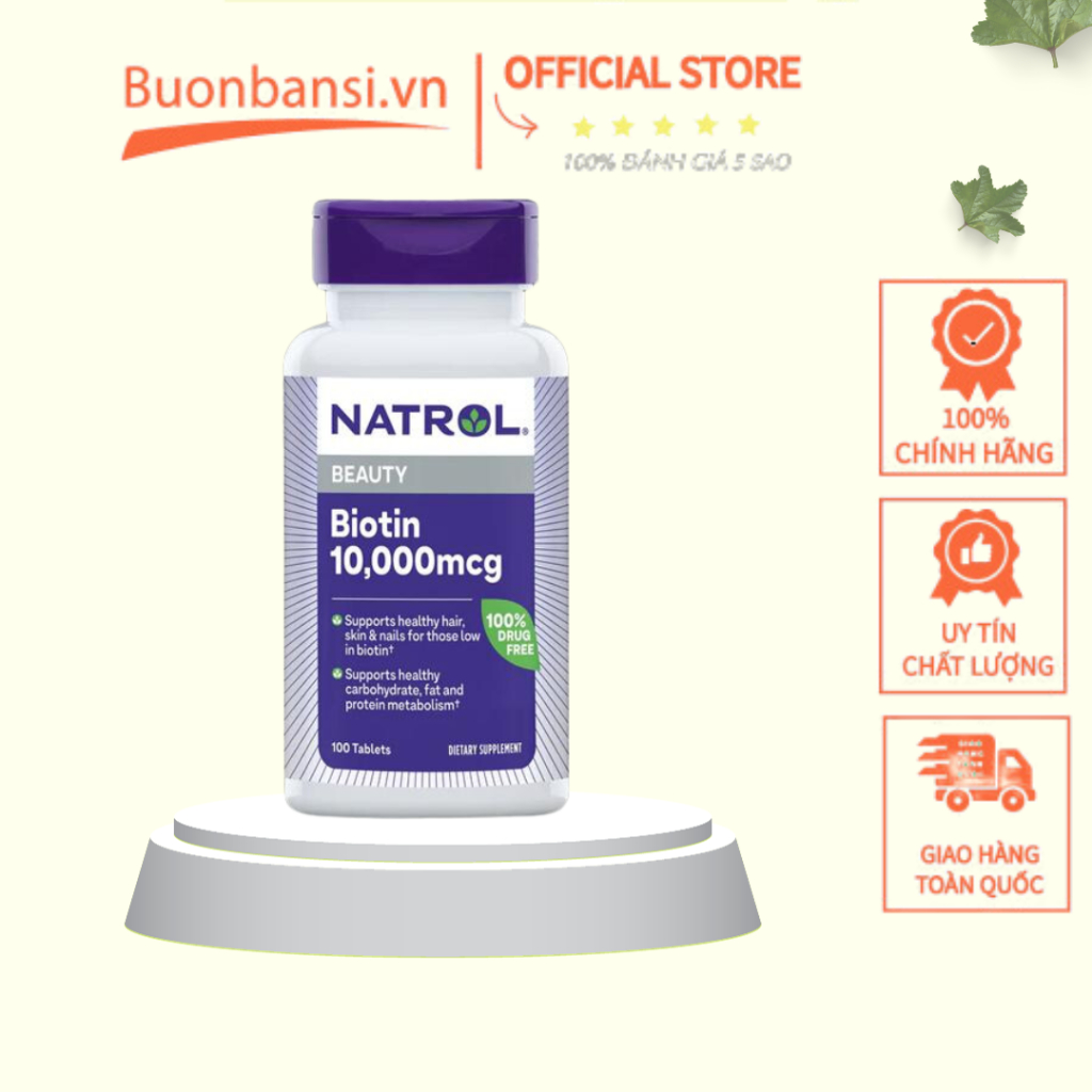 Viên Uống Mọc Tóc Natrol Biotin Giúp Tóc Chắc Khỏe 10000mg 100 Viên / 5000mcg 90 Viên Mỹ