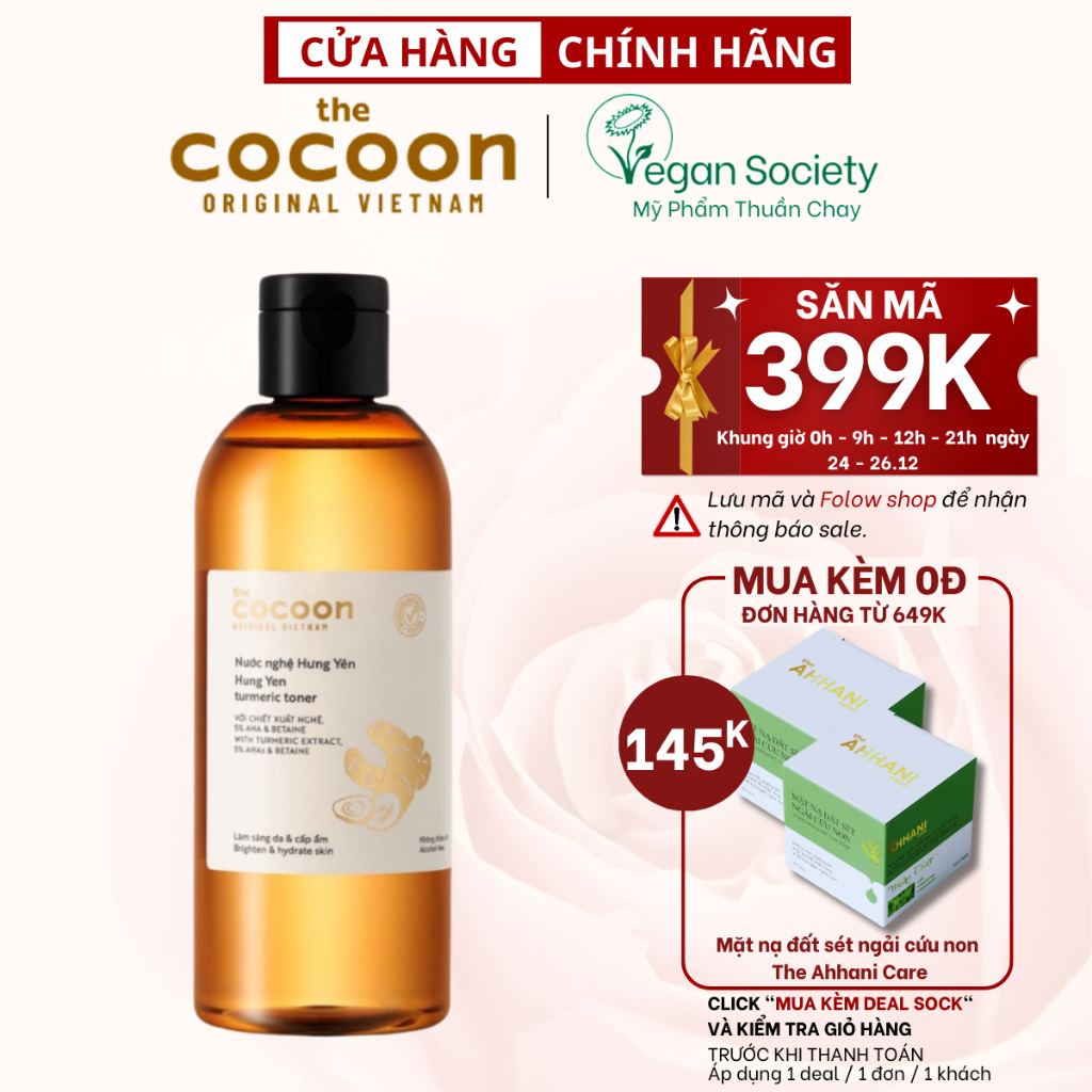 Bigsize - Nước nghệ Hưng Yên (toner) Cocoon làm sáng da & cấp ẩm 310ml - Mỹ phẩm Thuần Chay