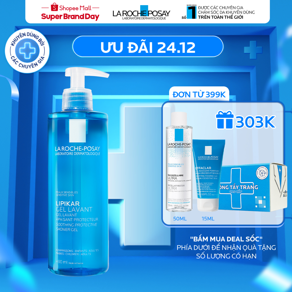 Gel tắm làm sạch làm dịu và bảo vệ da nhạy cảm La Roche Posay Lipikar Shower Gel 400ml