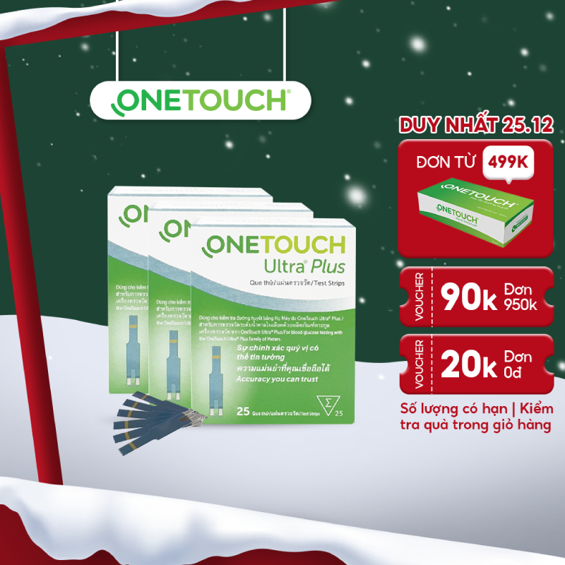 Combo 3 Que Thử Đường Huyết OneTouch Ultra Plus B/25