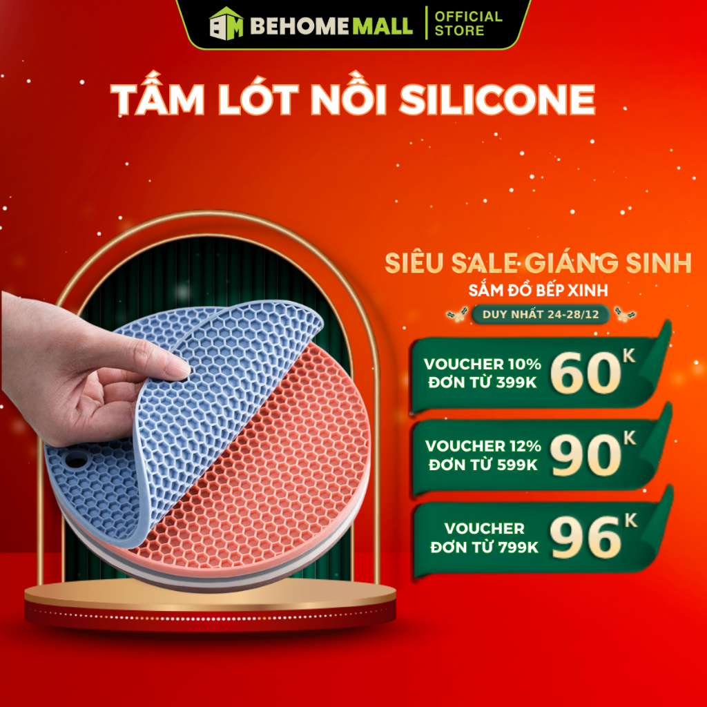 Lót nồi silicone BEHOMEMALL lót nồi chống nóng chịu nhiệt phong cách Bắc Âu (giao màu ngẫu nhiên)