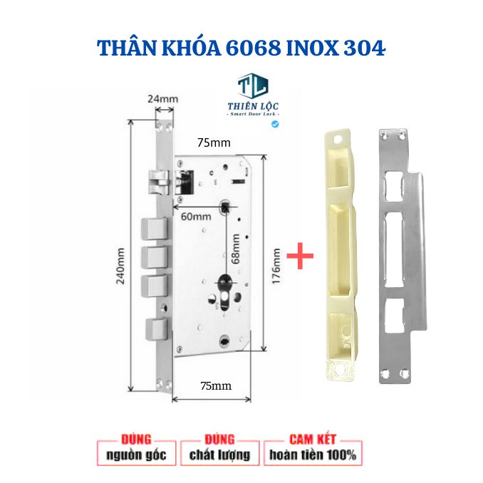 Ruột khóa 6068 INOX 304 9cm và 7,5cm chuyên dùng cho khóa vân tay cửa gỗ