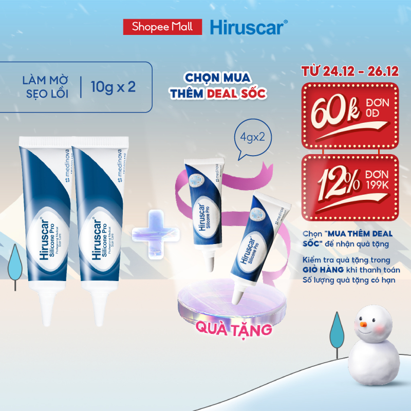 Bộ 2 gel xử lý sẹo mổ, to, lồi & phì đại Hiruscar Silicone Pro 10g