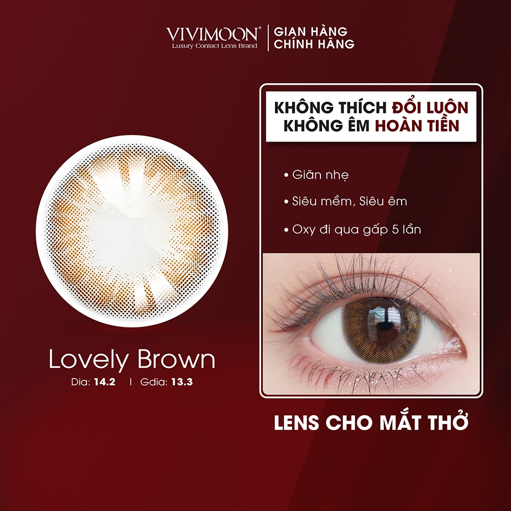 Lens Cận Nâu Tây Trong Veo Cho Mắt Thở Love Brown VIVIMOON 6 Tháng