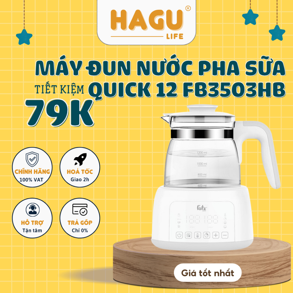 MÁY ĐUN NƯỚC VÀ HÂM NƯỚC PHA SỮA ĐIỆN TỬ FATZBABY QUICK 12 - FB3503HB tặng